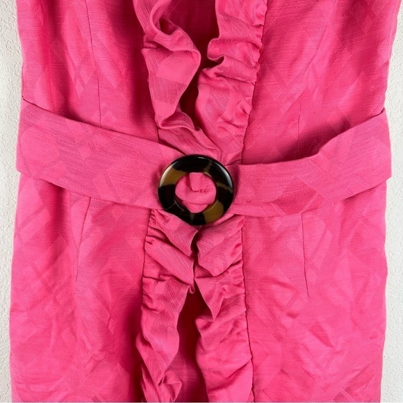 Milly of New York Hot Pink Ruffle Belted Vintage Dress Size 10 - Picture 2 of 7
